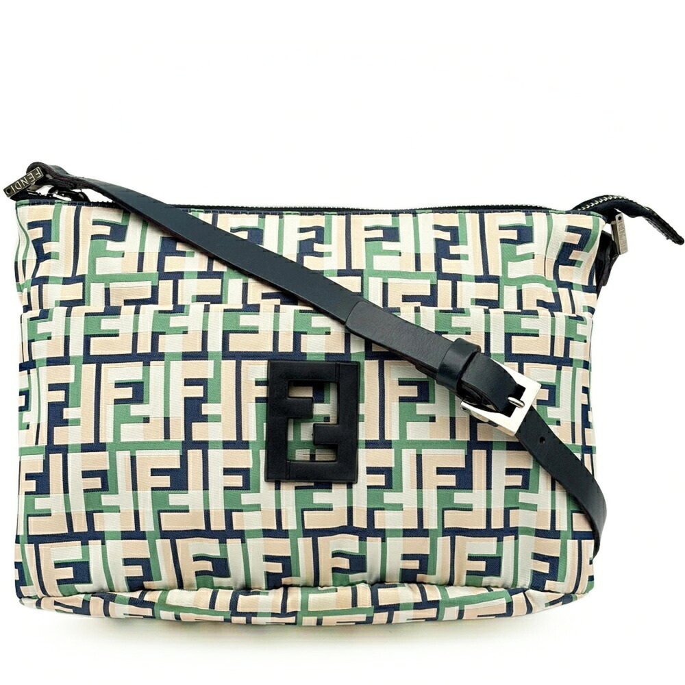 Fendi Zucca bag, shoulder nylon and leather, navy, ivory, green.